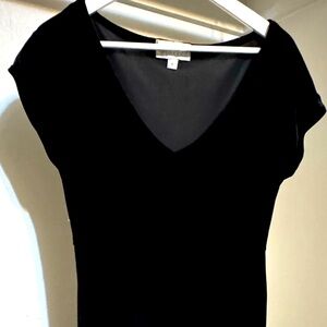 Black velvet floor length empire v neck dress.